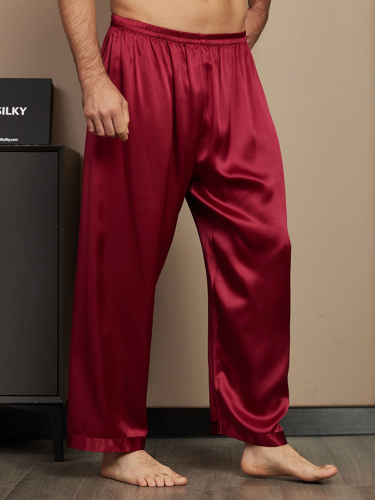 Pure Silk Solid Color Casual Men's Pajama Pants