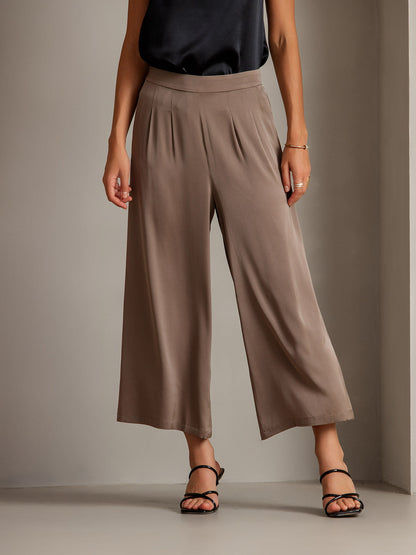 19Momme Silk Solid Color Casual Smooth Wide Leg Pants