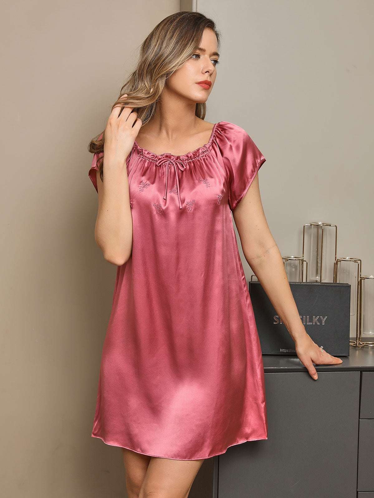 Pure Silk Solid Color Cute Nightgown