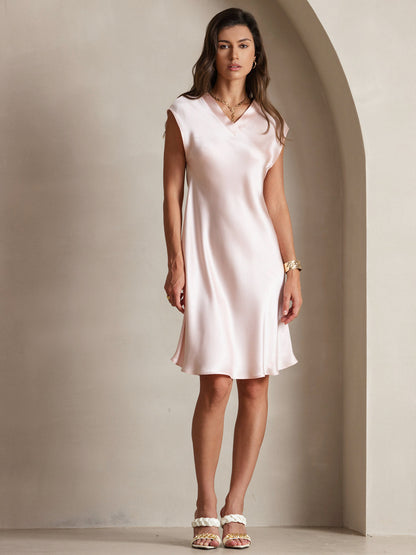 Pure Silk Elegant Short Sleeves Dress