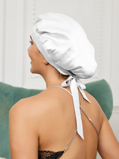 Pure Silk Lace Sleep Cap with Ribbons