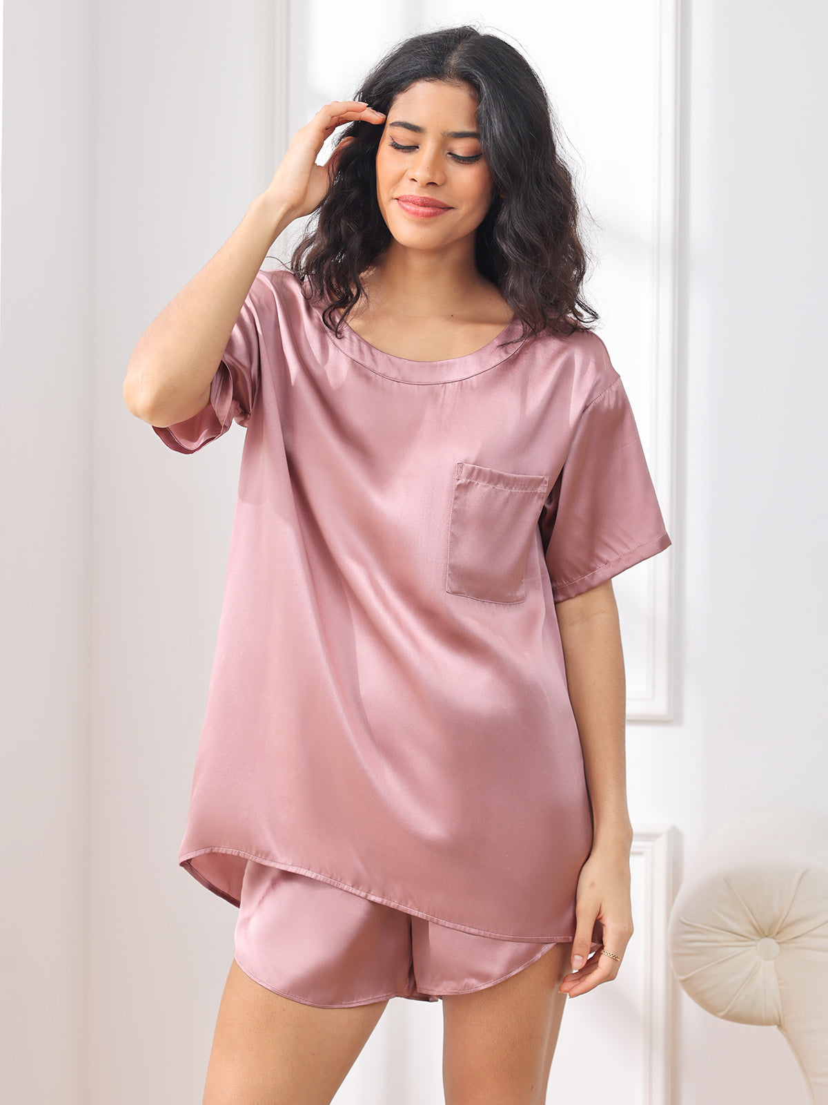 Pure Silk Casual Womens Pajama Set 2Pcs