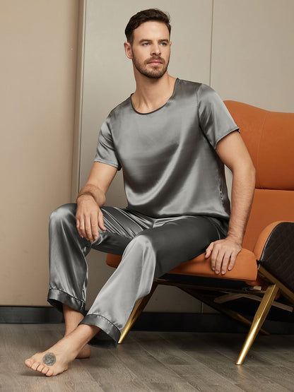 Pure Silk Short Sleeve Classic Men's Pajamas