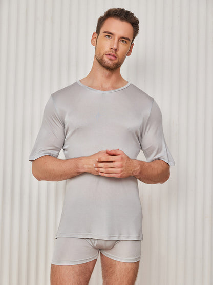 Mens Basic V-Neck Silk Knitted Tee