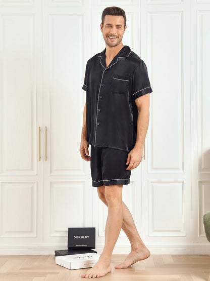 Pure Silk Classical Mens Short Pajamas 2Pcs