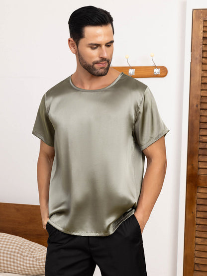 Pure Silk Short-Sleeved Round Neck Mens Tee