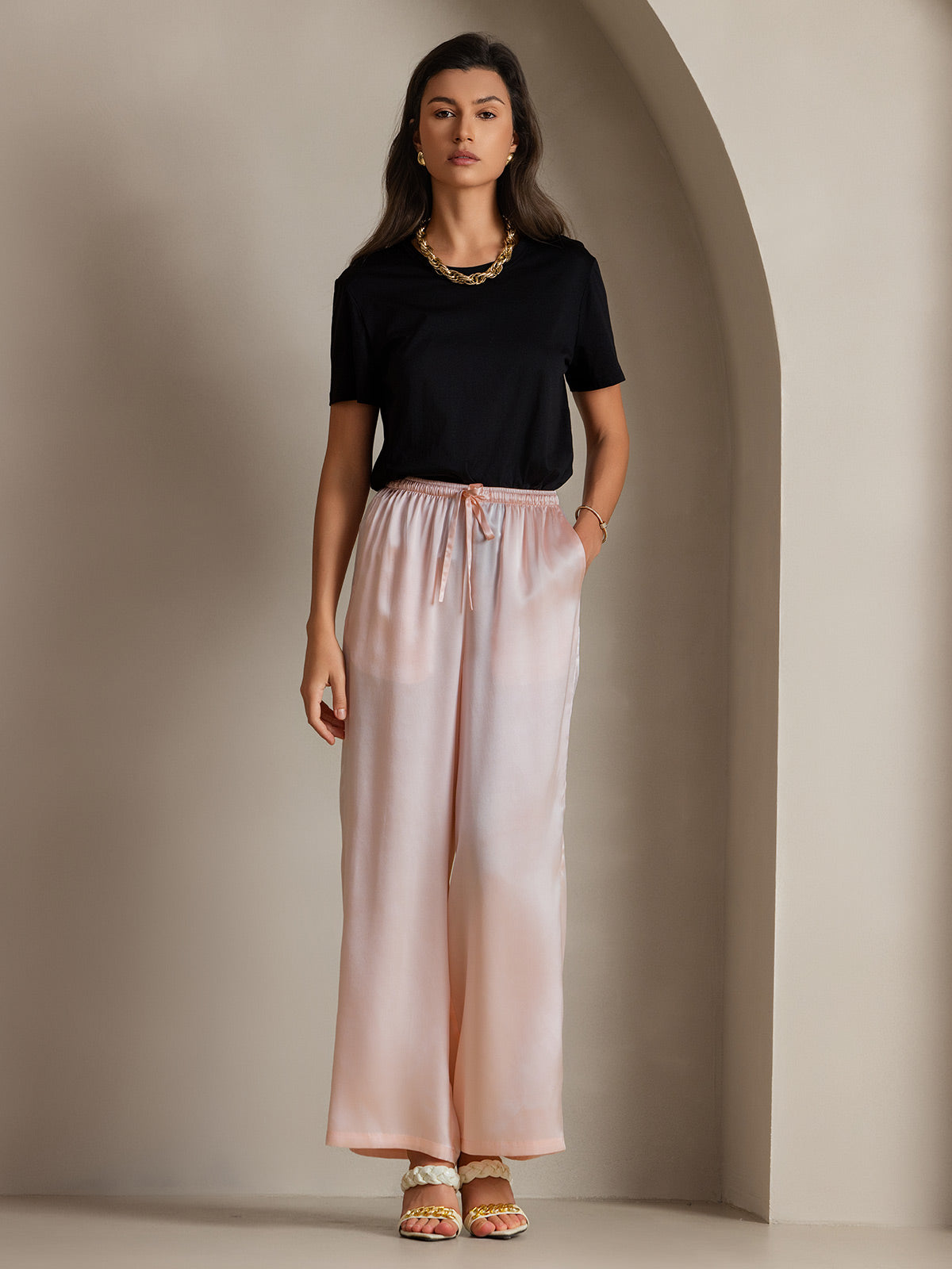 Pure Silk Solid Color Casual Women’s Pants