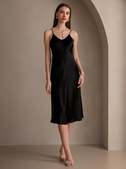 Pure Silk Elegant Sexy Spaghetti Strap Long Dress