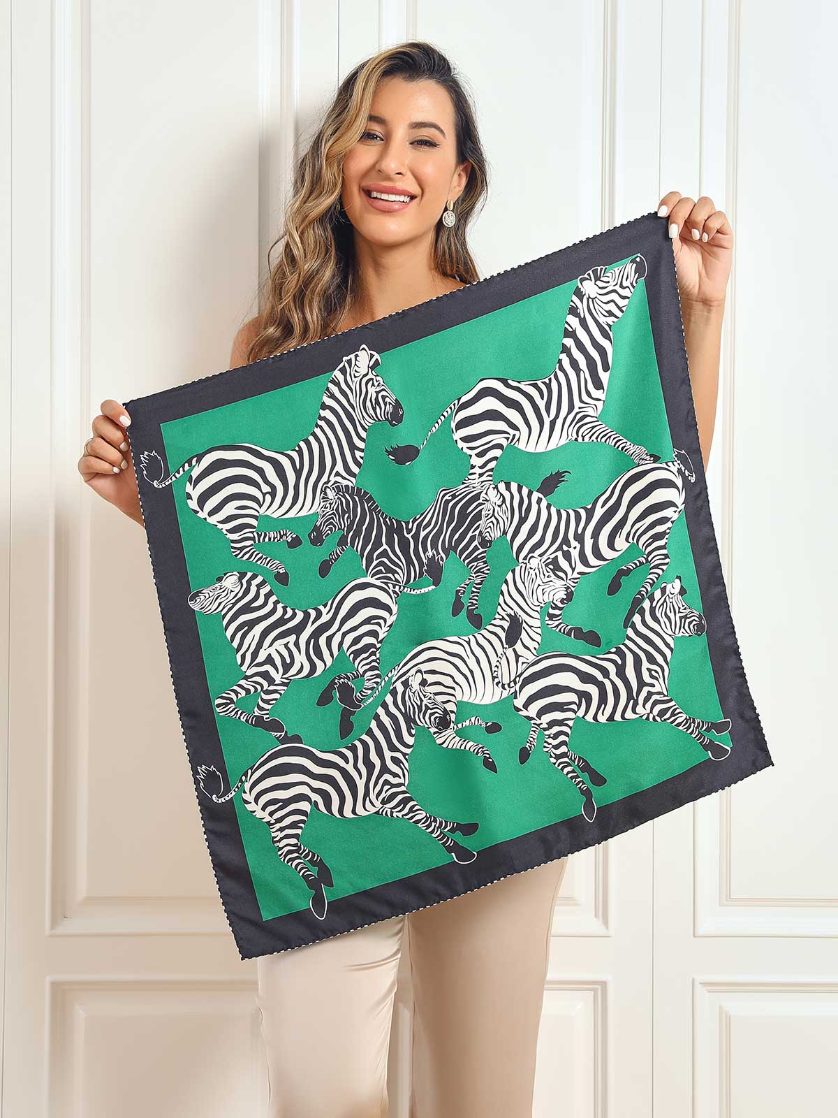 Pure Silk Zebra Print Square Scarf 70x70cm/27.6