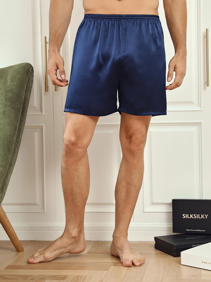 Pure Silk Solid Color Mens Lounge Shorts