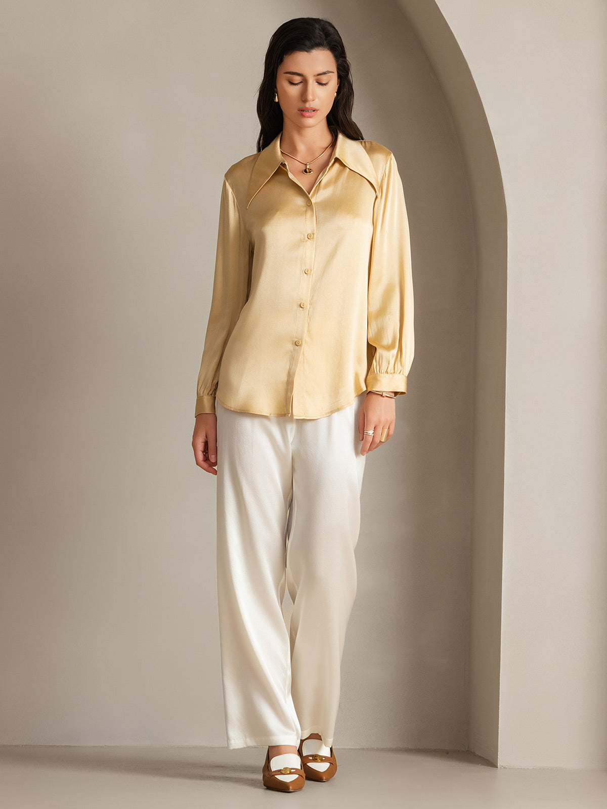 19Momme Silk Solid Color Classic Daily Basic Shirt