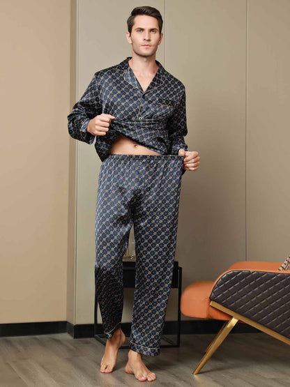 Printed Lapel Men‘s Pure Silk Pajamas