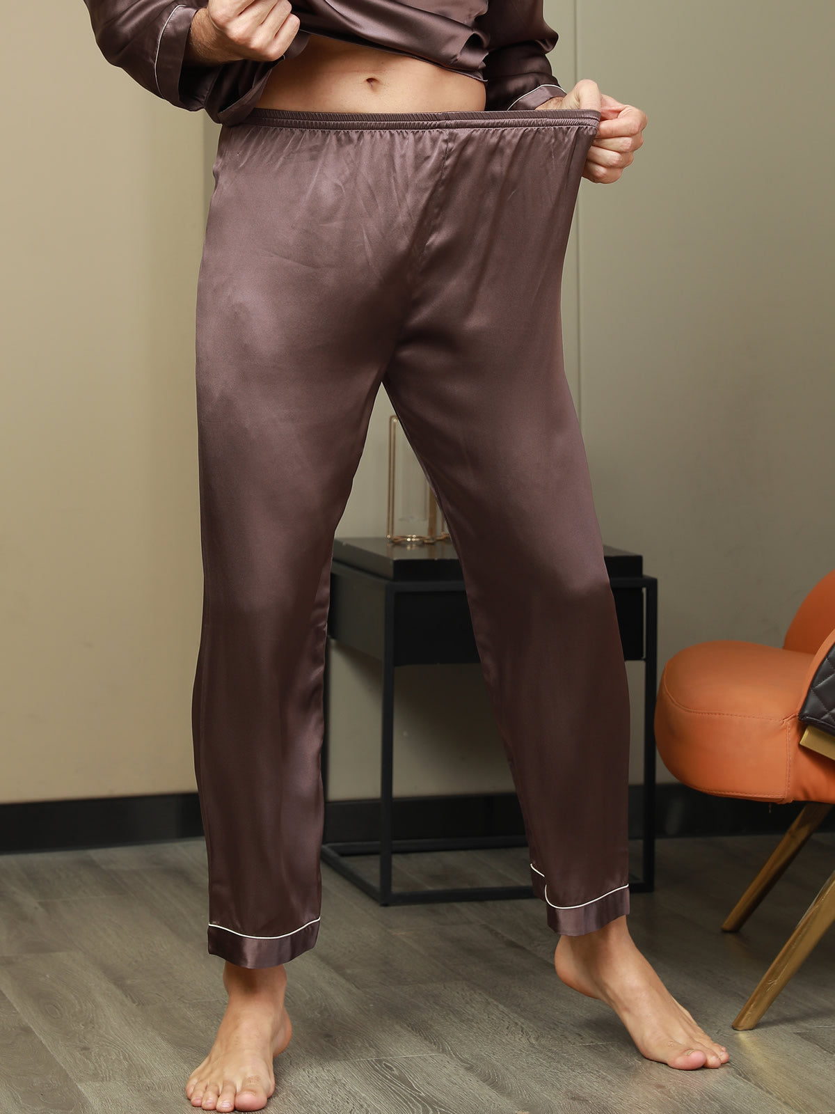 Solid Color Pure Silk Men‘s Sleep Pants