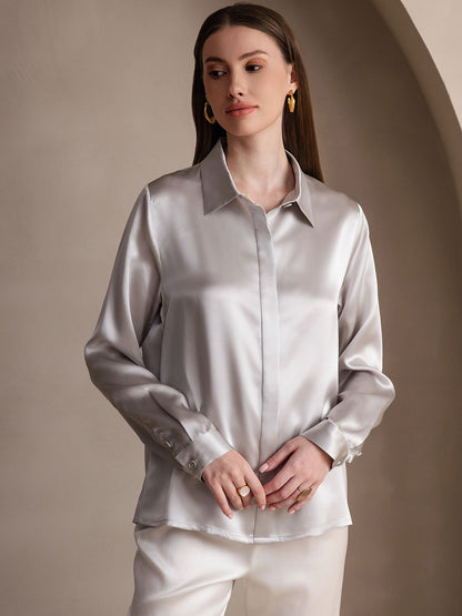 19 Momme Basic Silk Long-Sleeved Shirt