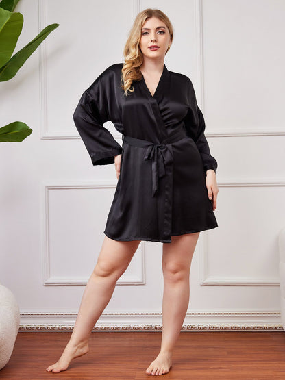 Plus Size Glossy Pure Silk Robe For Women