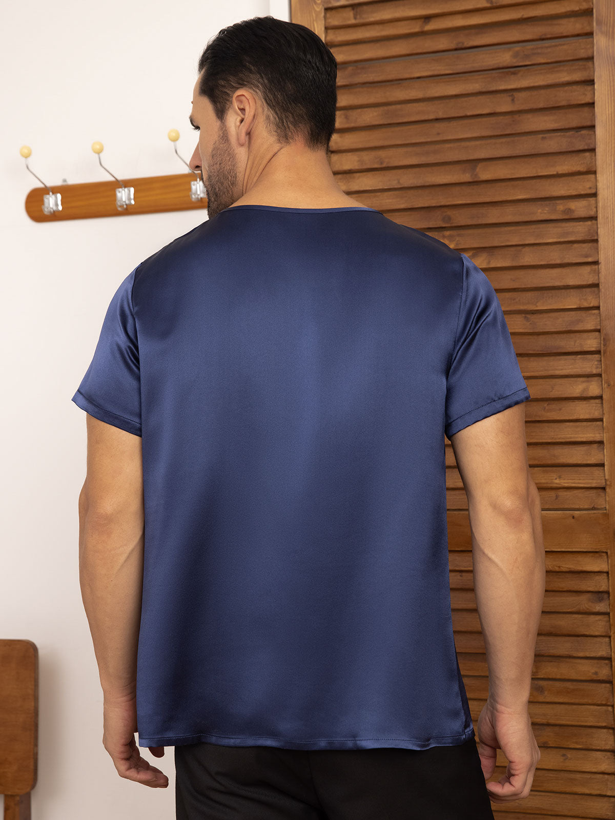 Pure Silk Short Sleeve V-Neck Men's Tee