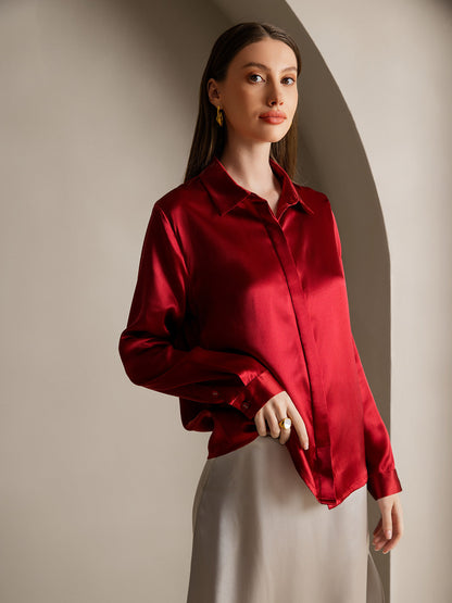 19 Momme Silk Solid Color Basic Long-Sleeved Shirt