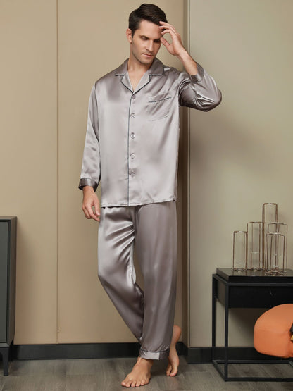 Pure Silk Men‘s Lapel Pajama Set 2Pcs