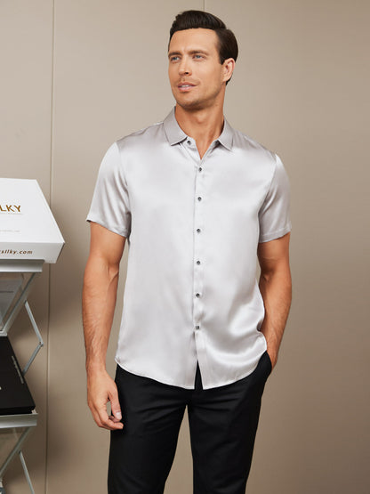 19Momme Mens Classic Short Sleeve Silk Shirt