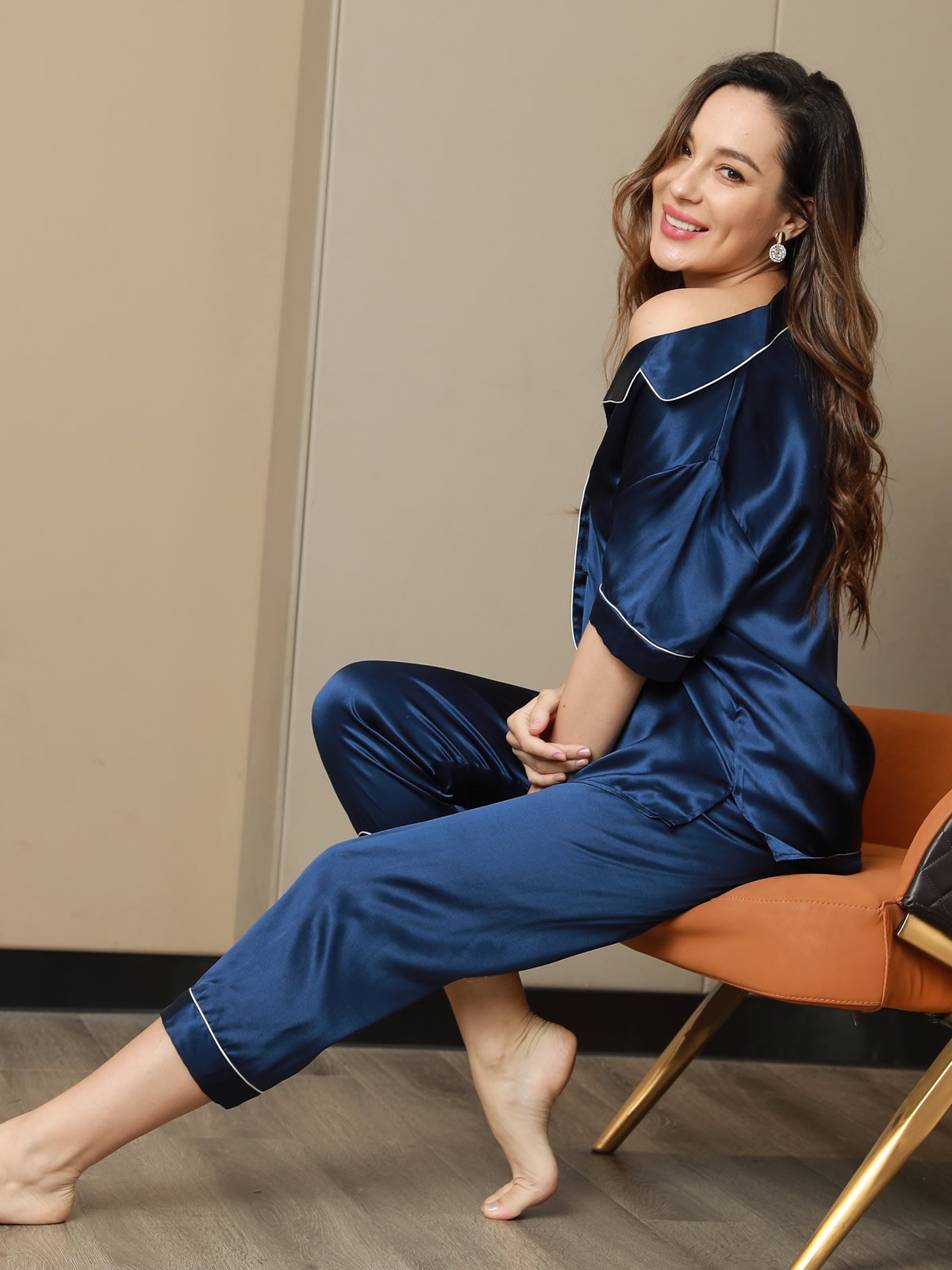 Piping Trim Pure Silk Pajamas Set