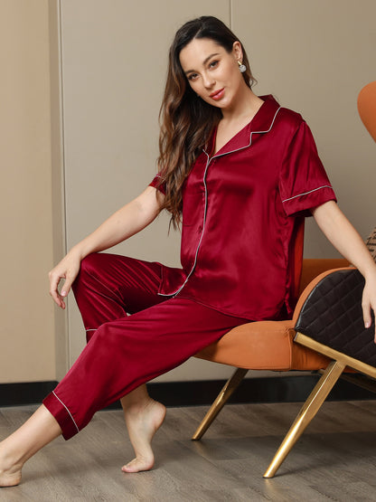 Pure Silk Binding Trim Pajamas Set