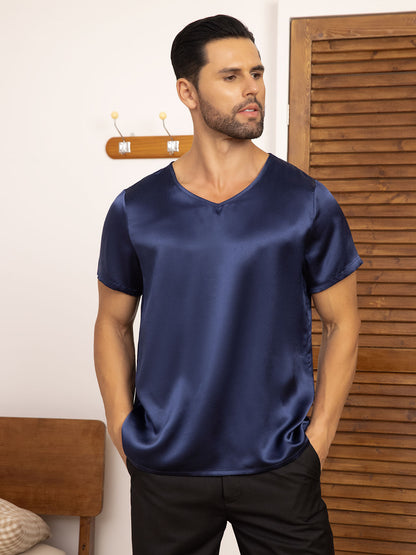 Pure Silk Short Sleeve V-Neck Men's Tee