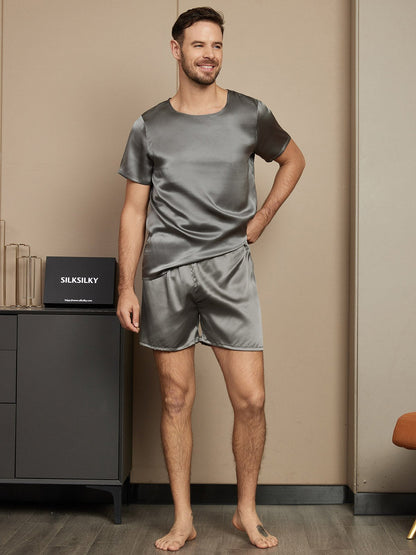 Pure Silk Casual Short Sleeve Men's Pajamas Set