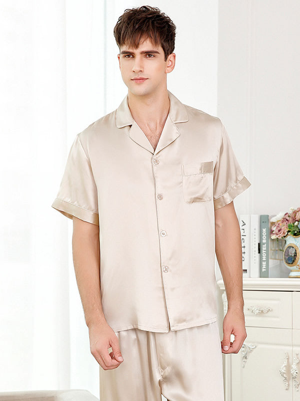 Piping Trim Men‘s Pure Silk Pajamas