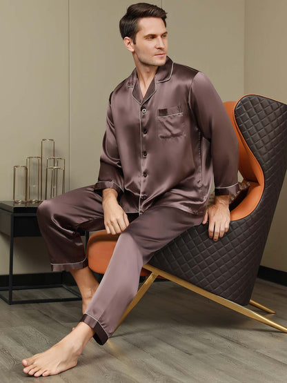 Pure Silk Men‘s Lapel Pajama Set 2Pcs