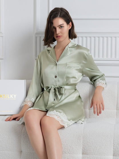 Pure Silk Elegant Lapel Shirt Dress