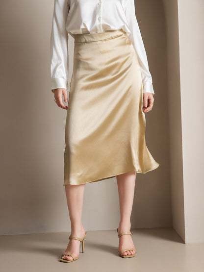 19Momme Silk Solid Color Elegant Split Hem Skirt