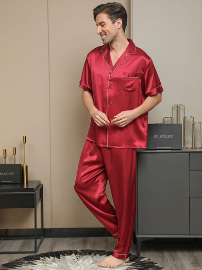 Piping Trim Men‘s Pure Silk Pajamas