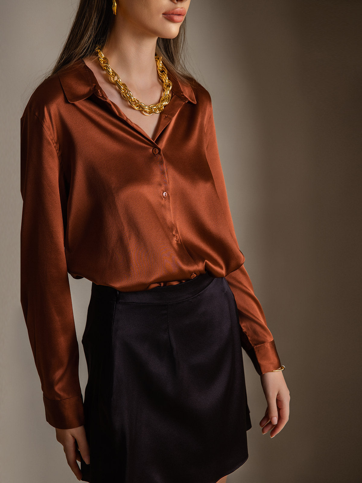 19Momme Silk Solid Color Basic Lapel Shirt