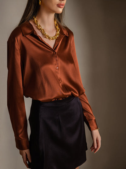 19Momme Silk Solid Color Basic Lapel Shirt