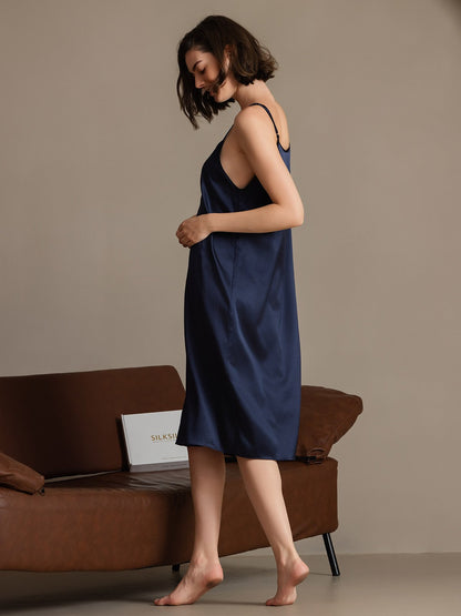 19Momme Silk Solid Color Spaghetti Strap Dress