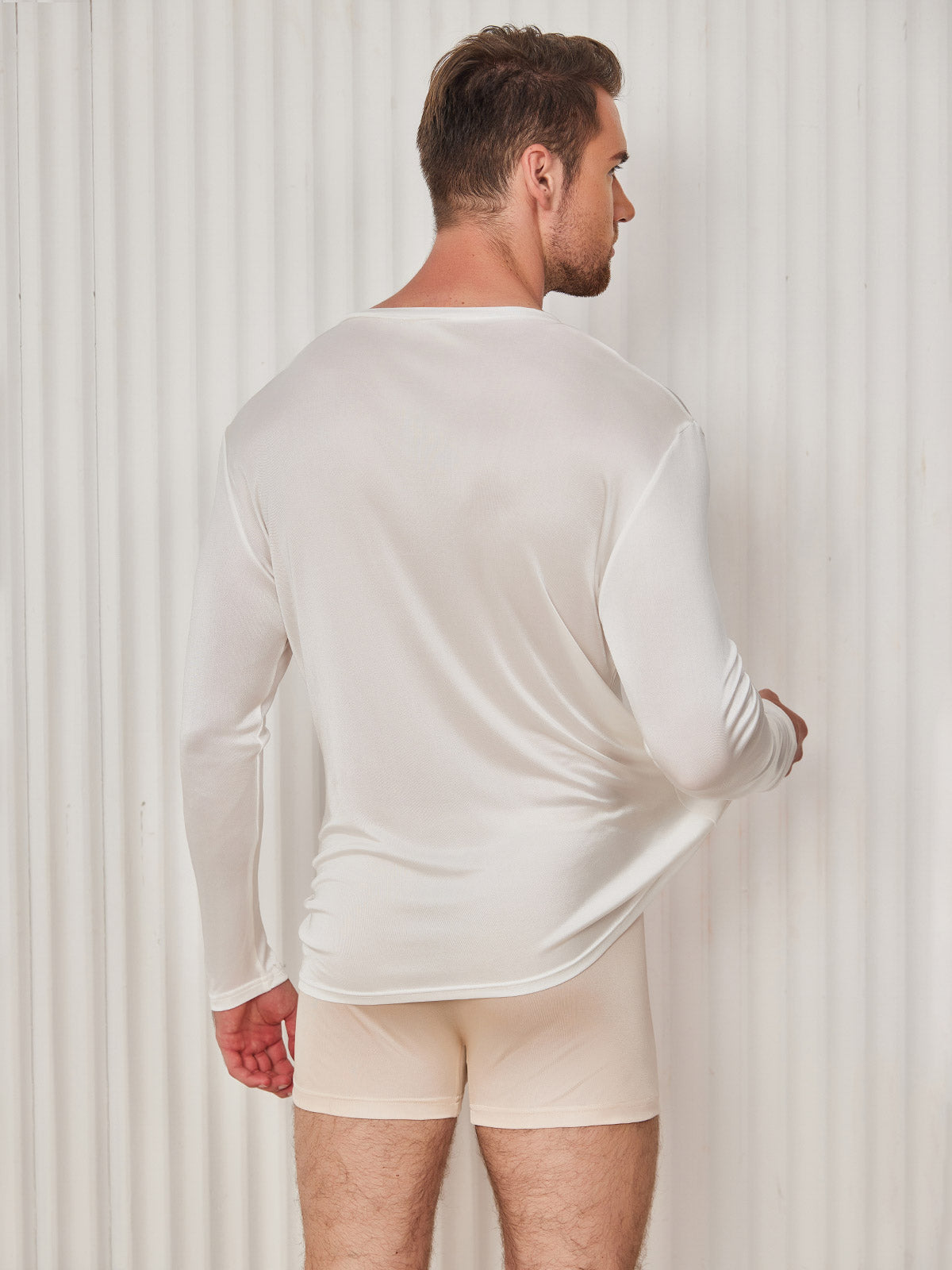 Mens V-Neck Long Sleeve Silk Knitted Tee