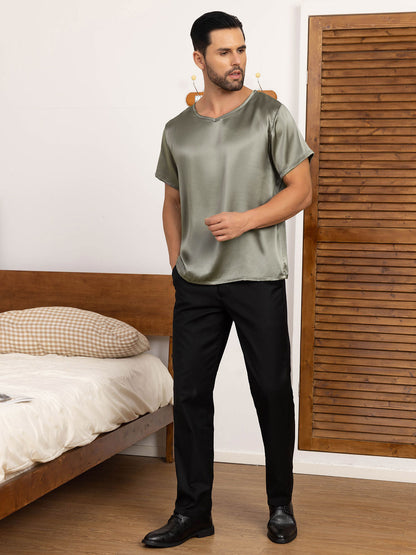 Pure Silk Short Sleeve V-Neck Men's Tee