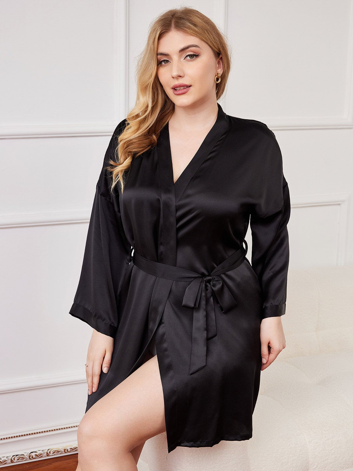 Plus Size Glossy Pure Silk Robe For Women