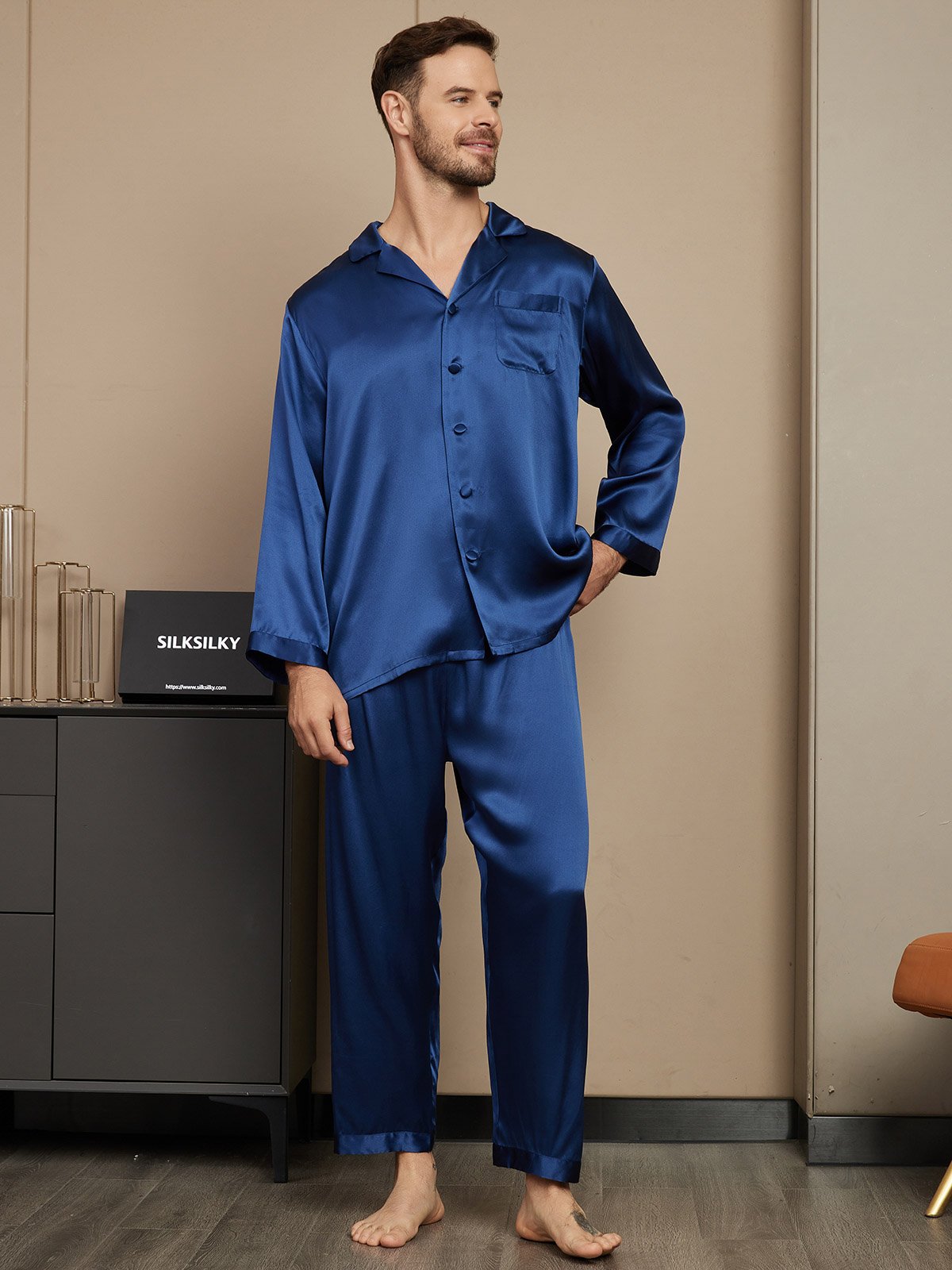 Pure Silk Long Sleeve Men's Pajamas