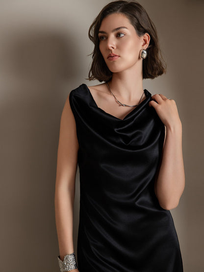 19Momme Silk Elegant Cowl Neck Sleeveless Dress