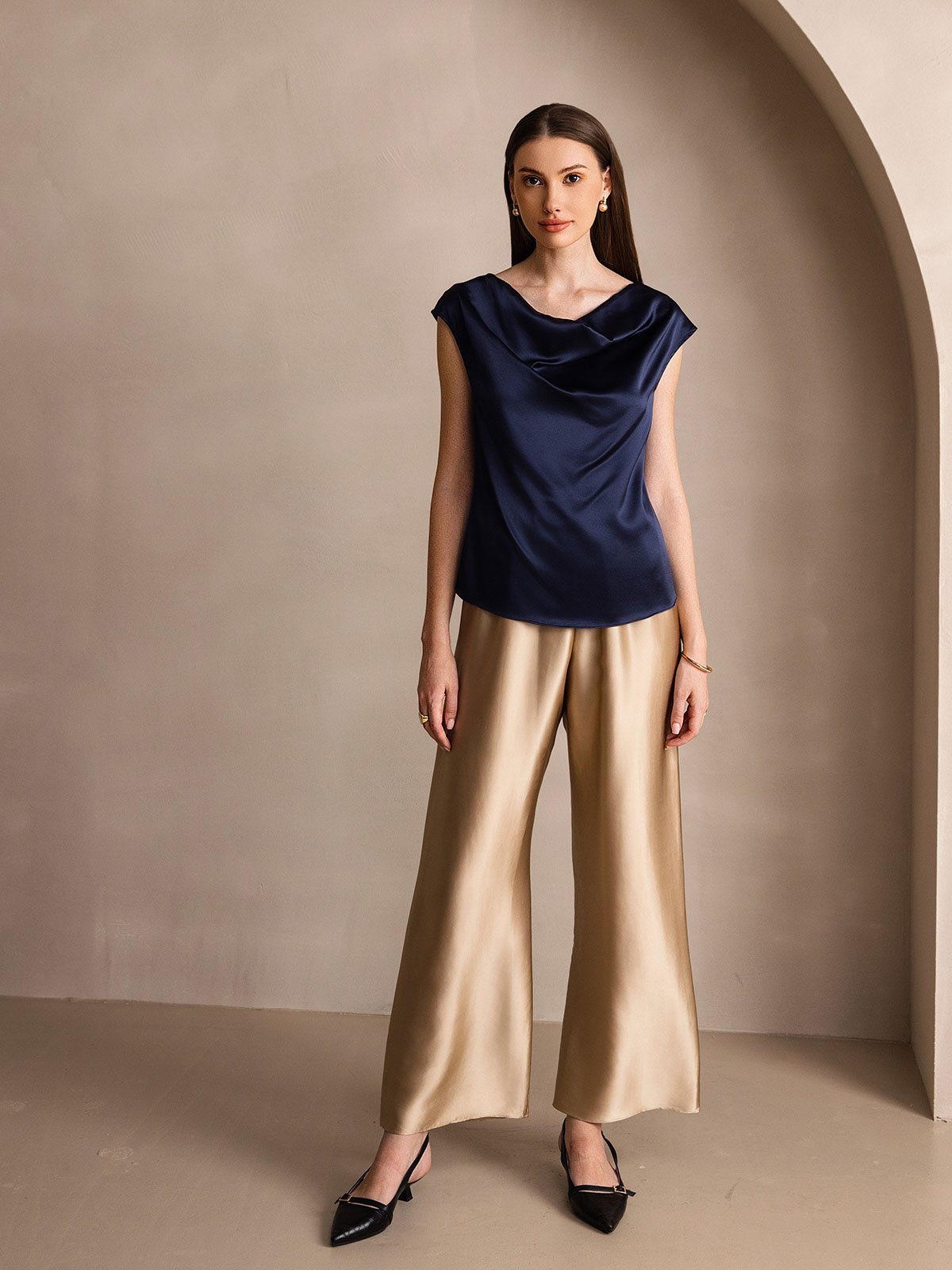 19Momme Fashionable High-Waisted Wide-Leg Pants