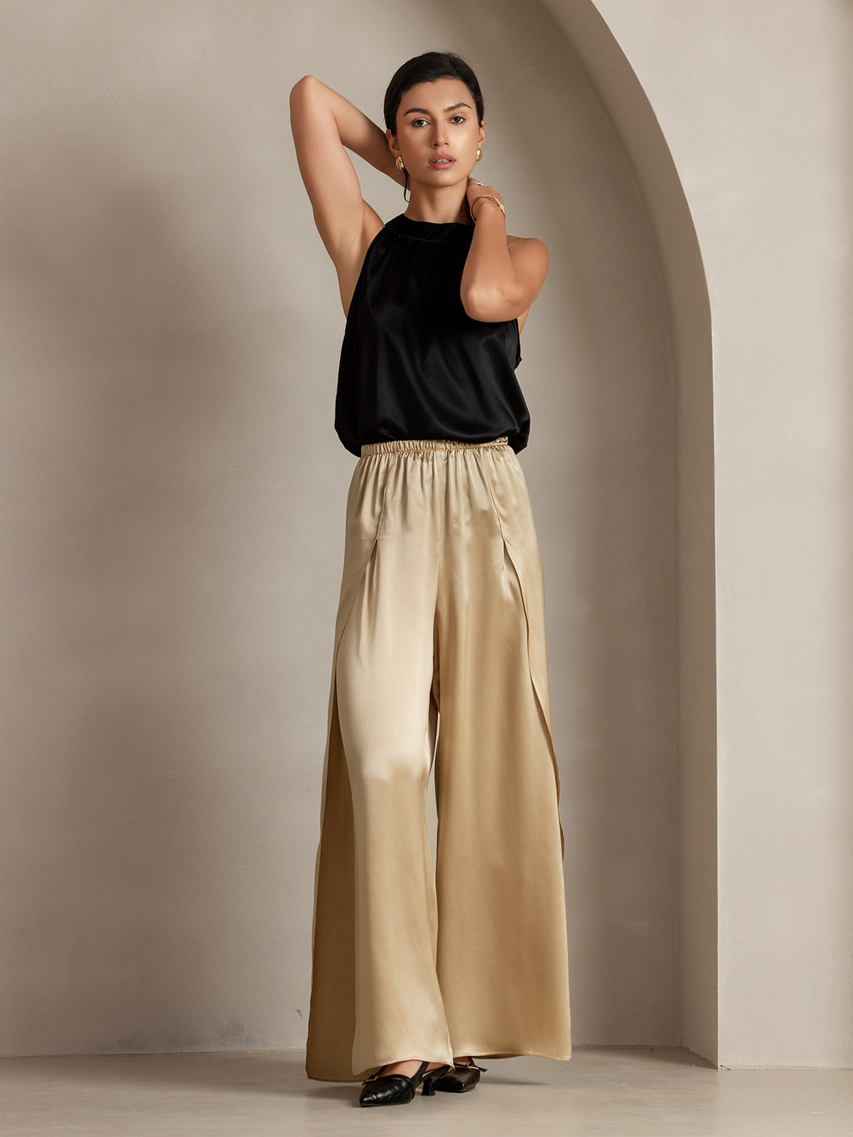 19Momme Silk Fashionable High-Slit Pants