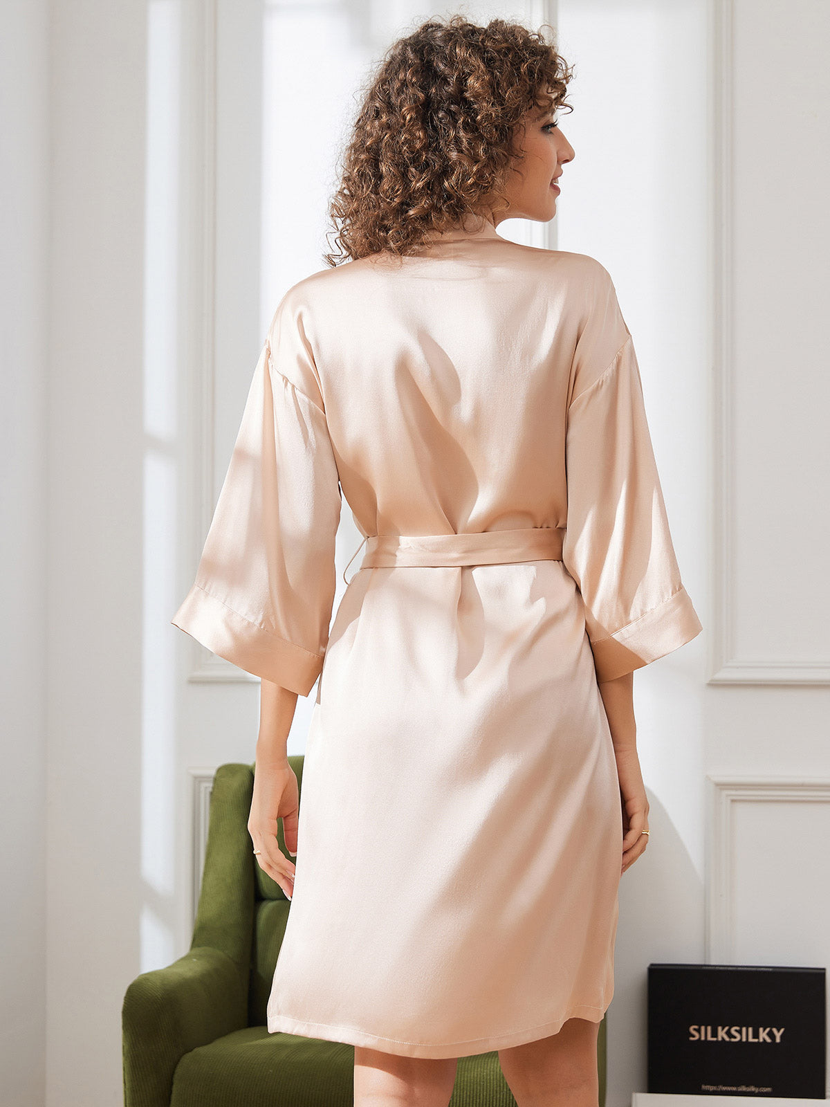 Pure Silk Belted Wrap Womens Night Robe