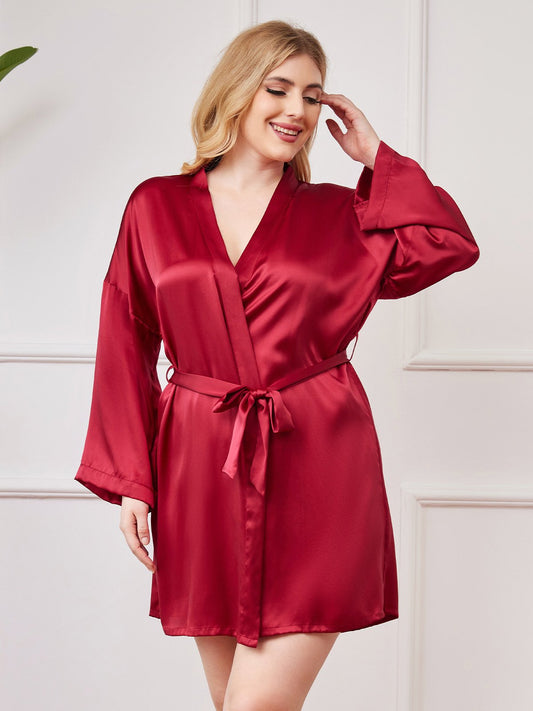 Plus Size Glossy Pure Silk Robe For Women