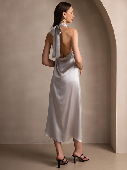 19Momme Silk Solid Color Sexy Backless Long Dress