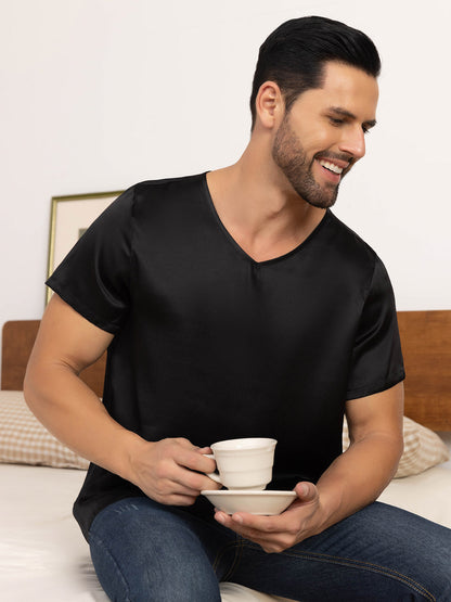 Pure Silk Short Sleeve V-Neck Men's Tee