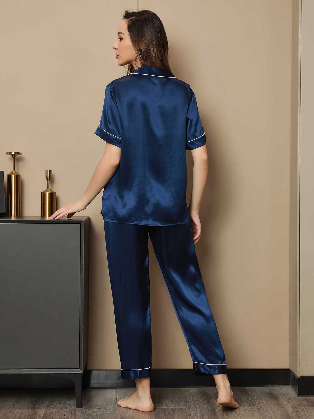 Piping Trim Pure Silk Pajamas Set