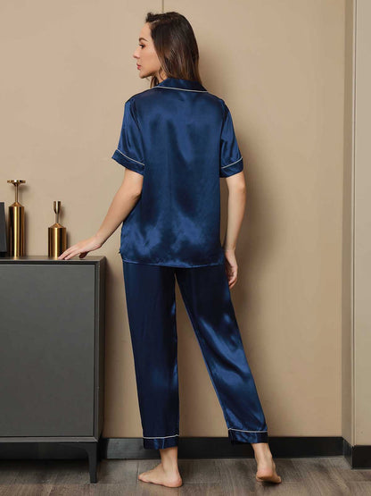 Pure Silk Binding Trim Pajamas Set