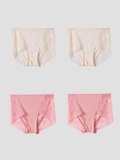 4Pcs Sexy Lace Mulberry Silk Knitted Panties (Bra NOT Included)