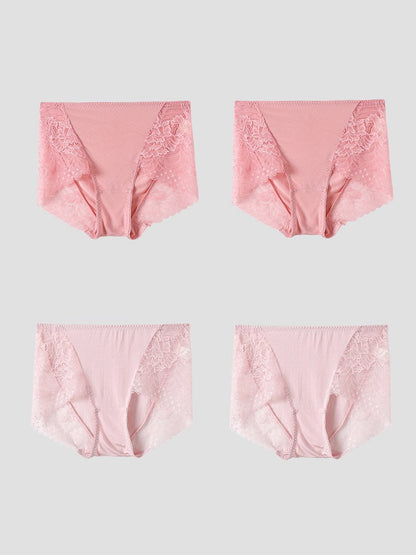 4Pcs Sexy Lace Mulberry Silk Knitted Panties (Bra NOT Included)